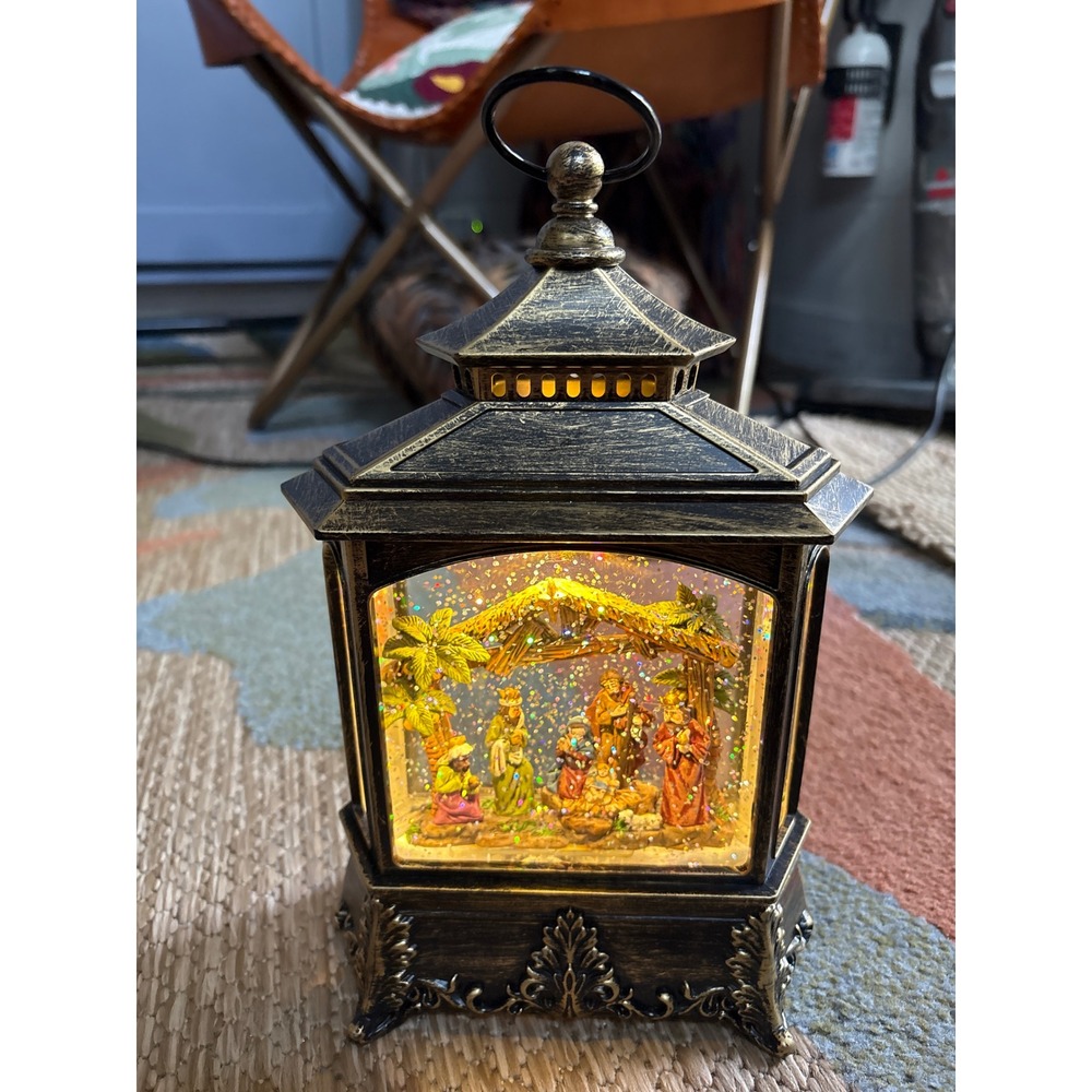 Nativity Scene LED Glitter Lantern Bronze Christmas Water Globe Decoration